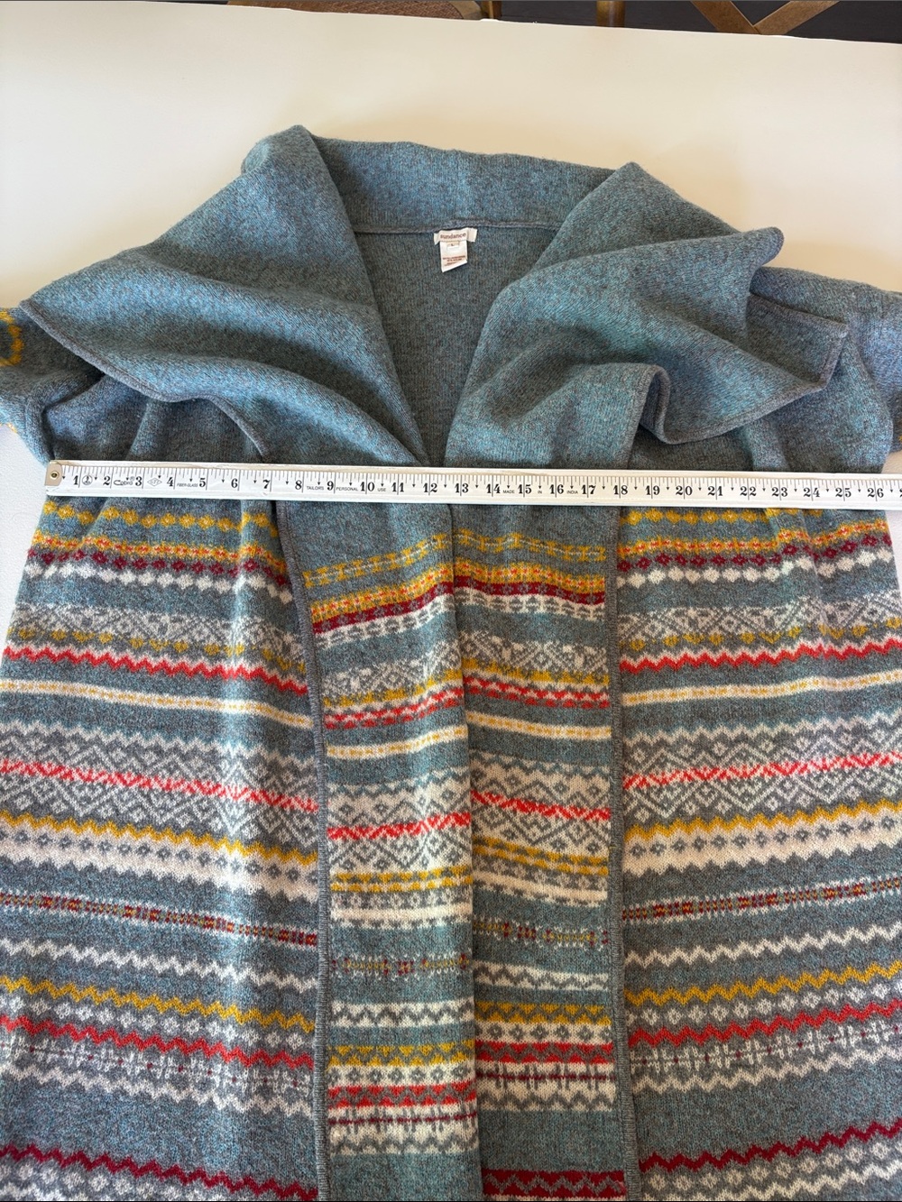 Sundance Fair Isle Open Front Cardigan in Blue Grey Lambswool Blend Size L - Picture 6 of 9
